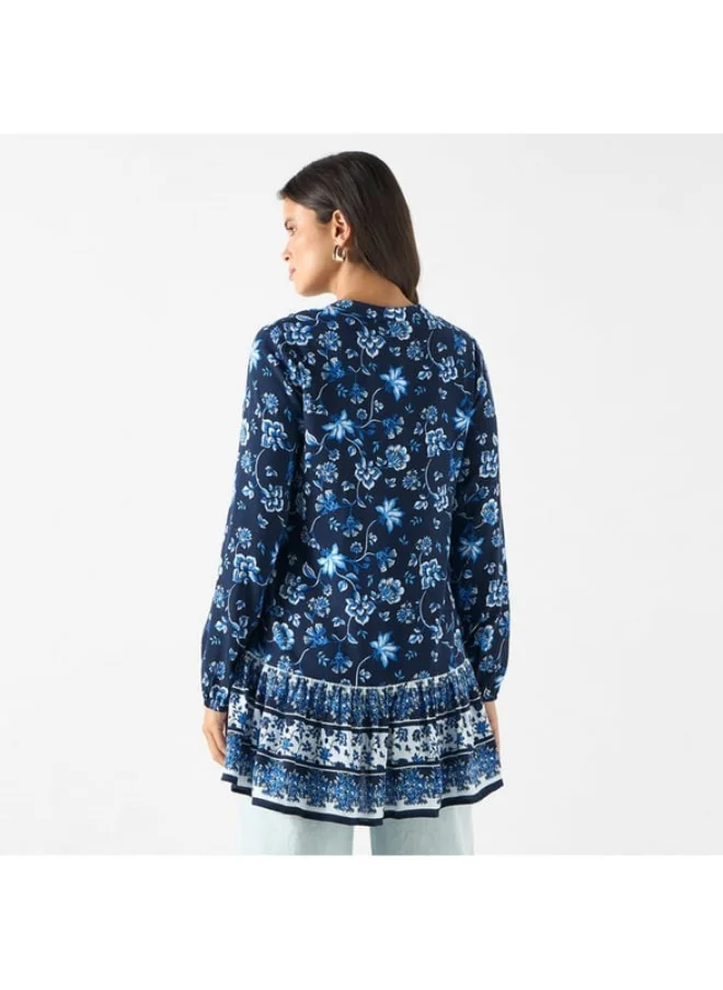 2Xtremz 2Xtremz All-Over Floral Print Tunic with Long Sleeves