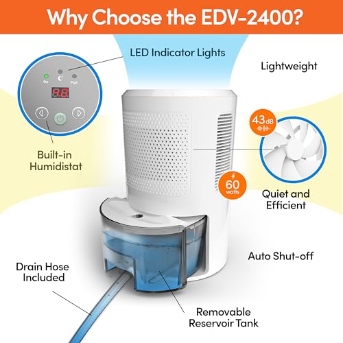 Eva-Dry EDV-2400 Compact and Powerful Dehumidifier | Eliminate Moisture | Energy Efficient | Quiet | Portable | Includes 3-Foot Drain Hose | Ideal for Home, Office, and RV - Image 4