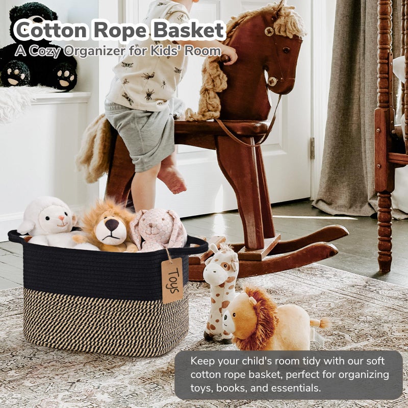 Goodpick Woven Storage Basket for Shelves, Small Wicker Baskets for Shoes,Towel, Toy Baskets Storage Kids, Empty Gift Basket with Handles, 13 x 10 x 9 Inches - Image 2