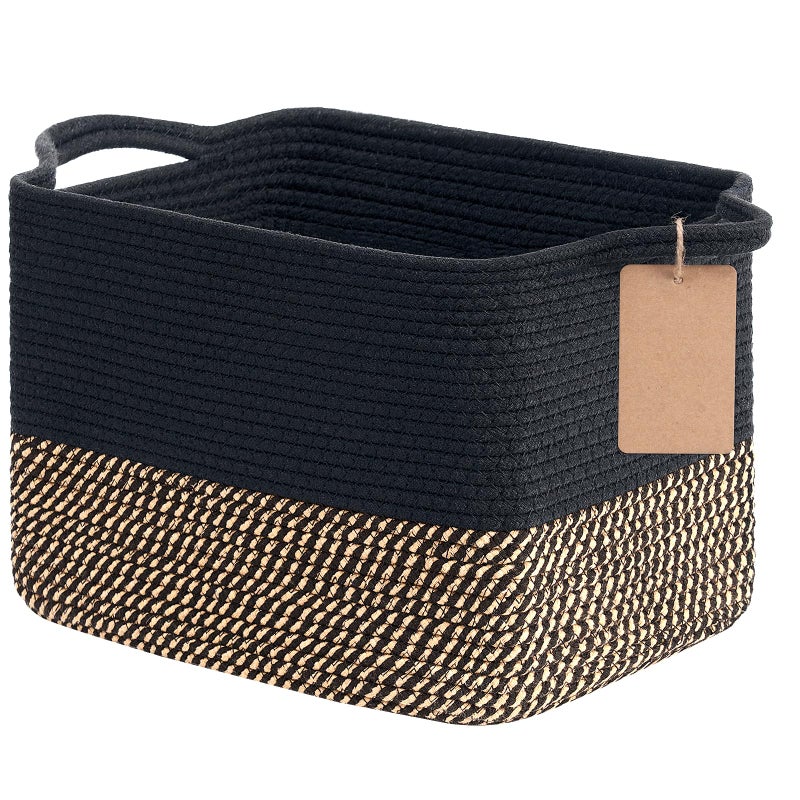 Goodpick Woven Storage Basket for Shelves, Small Wicker Baskets for Shoes,Towel, Toy Baskets Storage Kids, Empty Gift Basket with Handles, 13 x 10 x 9 Inches - Image 1