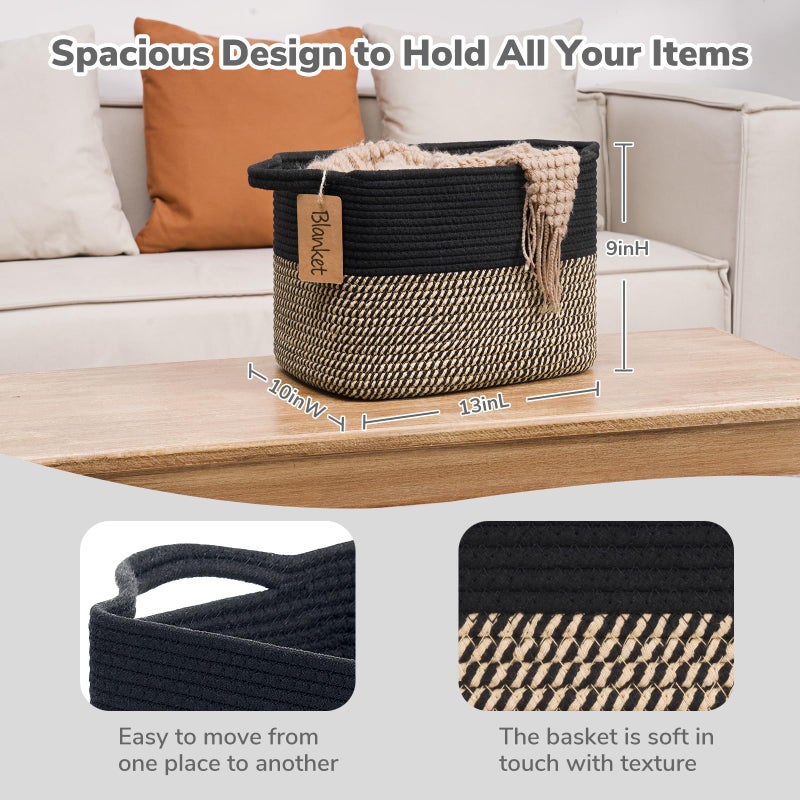 Goodpick Woven Storage Basket for Shelves, Small Wicker Baskets for Shoes,Towel, Toy Baskets Storage Kids, Empty Gift Basket with Handles, 13 x 10 x 9 Inches - Image 3