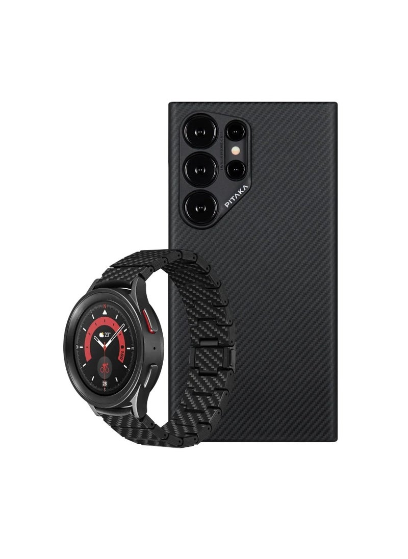PITAKA - PITAKA Case for Samsung Galaxy S24 Ultra 6.8 Inch Compatible with Magsafe, Slim & Light Samsung Galaxy S24 Ultra Case, 600D Aramid Fiber Made MagEZ Case 4 - Black - Image 1