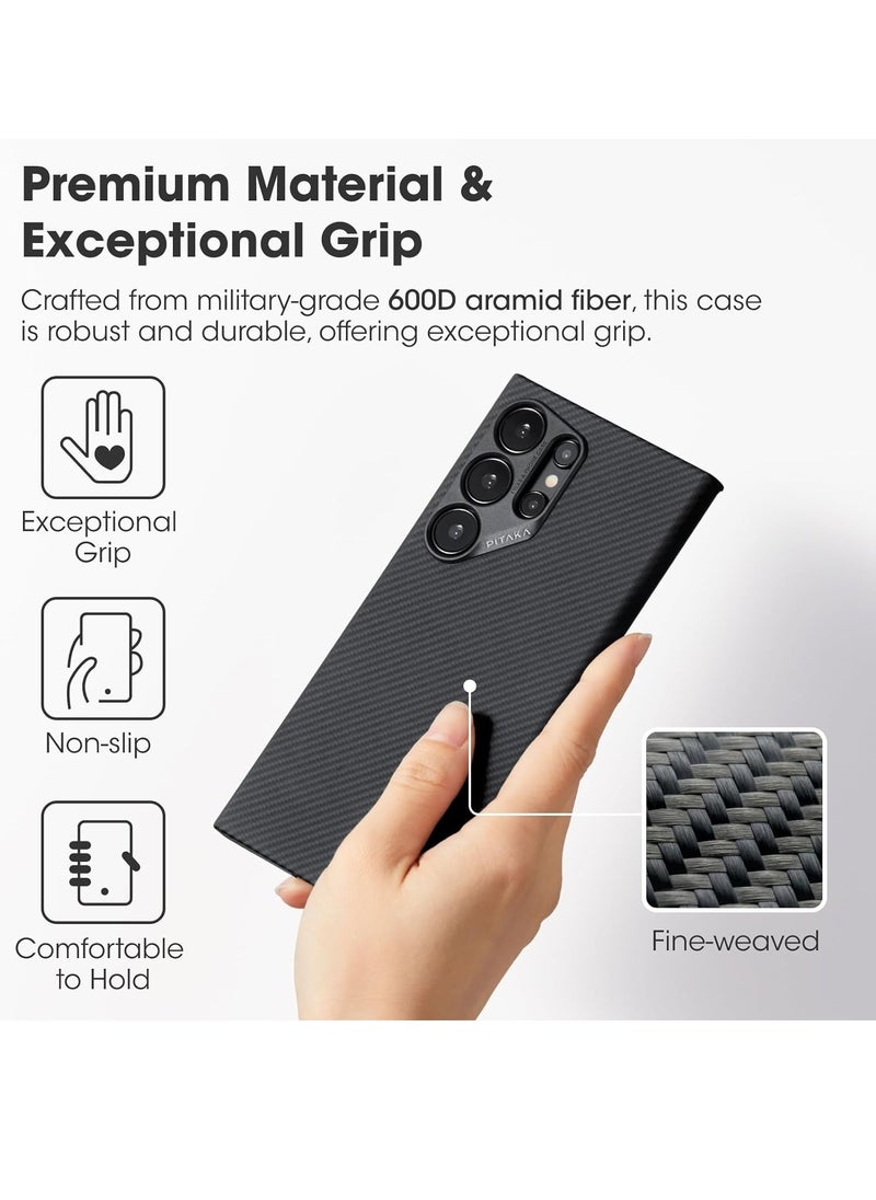 PITAKA - PITAKA Case for Samsung Galaxy S24 Ultra 6.8 Inch Compatible with Magsafe, Slim & Light Samsung Galaxy S24 Ultra Case, 600D Aramid Fiber Made MagEZ Case 4 - Black - Image 1