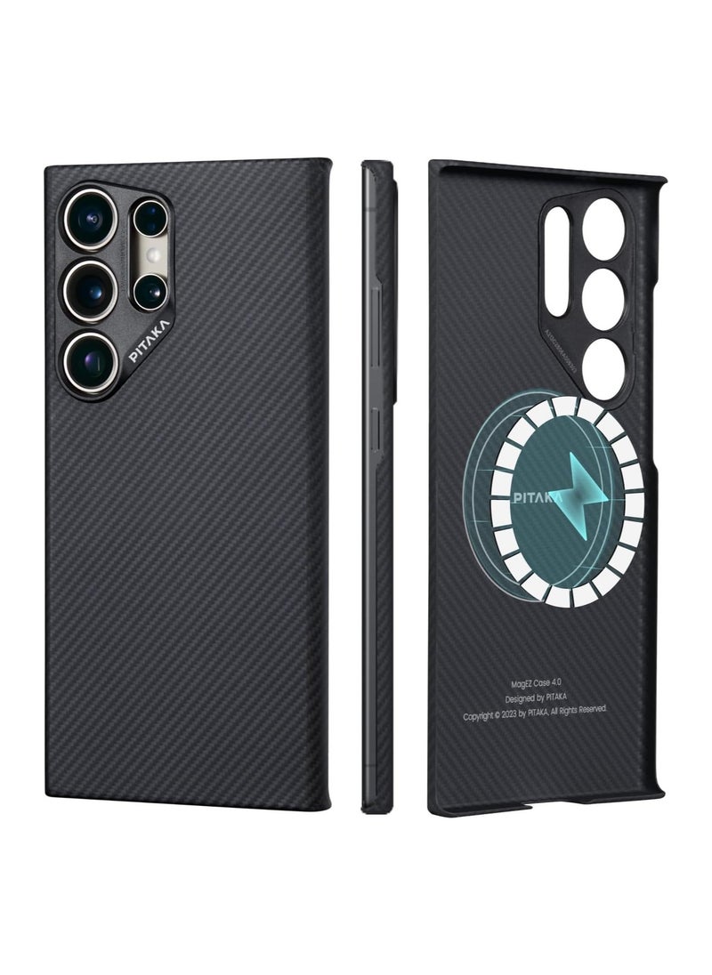 PITAKA - PITAKA Case for Samsung Galaxy S24 Ultra 6.8 Inch Compatible with Magsafe, Slim & Light Samsung Galaxy S24 Ultra Case, 600D Aramid Fiber Made MagEZ Case 4 - Black - Image 1