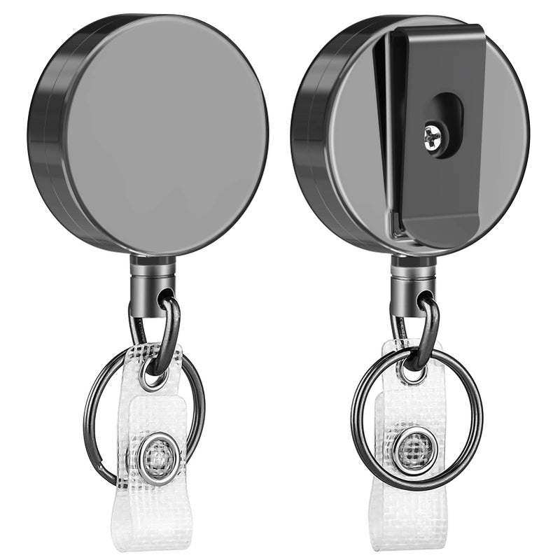 KTRIO 2 Pack Heavy Duty Badge Reel Retractable Badge Holder, Metal Keychain ID Badge Holder Reels with Belt Clip Key Ring Reinforced Steel Cord for Key Name Card Holder - Image 1