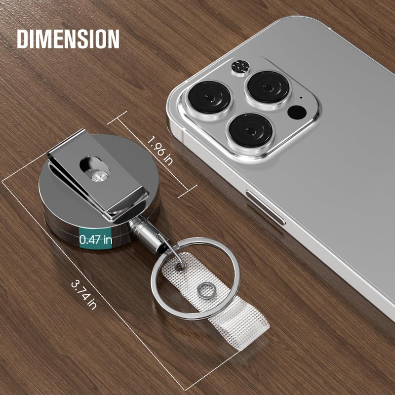 KTRIO 2 Pack Heavy Duty Badge Reel Retractable Badge Holder, Metal Keychain ID Badge Holder Reels with Belt Clip Key Ring Reinforced Steel Cord for Key Name Card Holder - Image 5