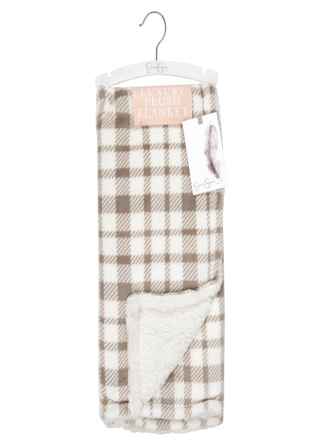 Jessica Simpson Luxury Velour Plush Printed Baby Blanket for Newborns, Infants and Toddlers (Plaid Taupe) - Image 5