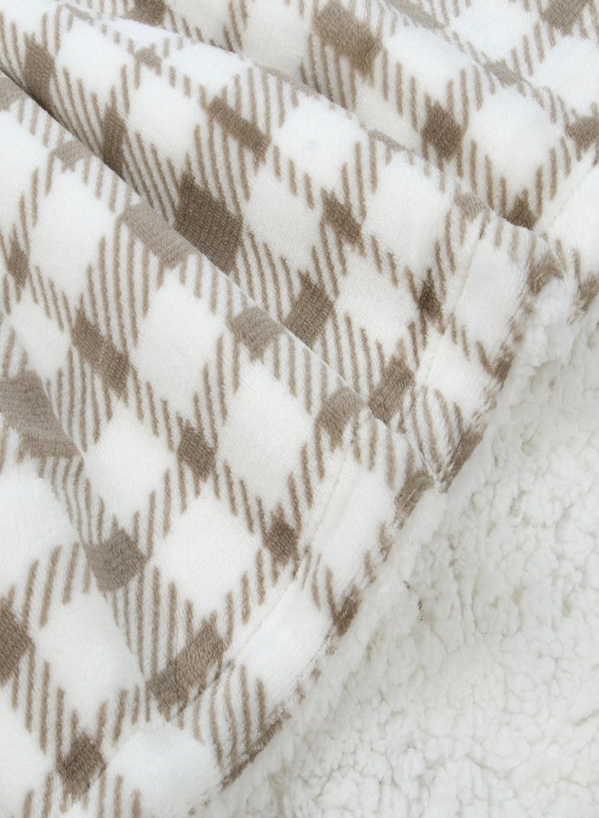 Jessica Simpson Luxury Velour Plush Printed Baby Blanket for Newborns, Infants and Toddlers (Plaid Taupe) - Image 3