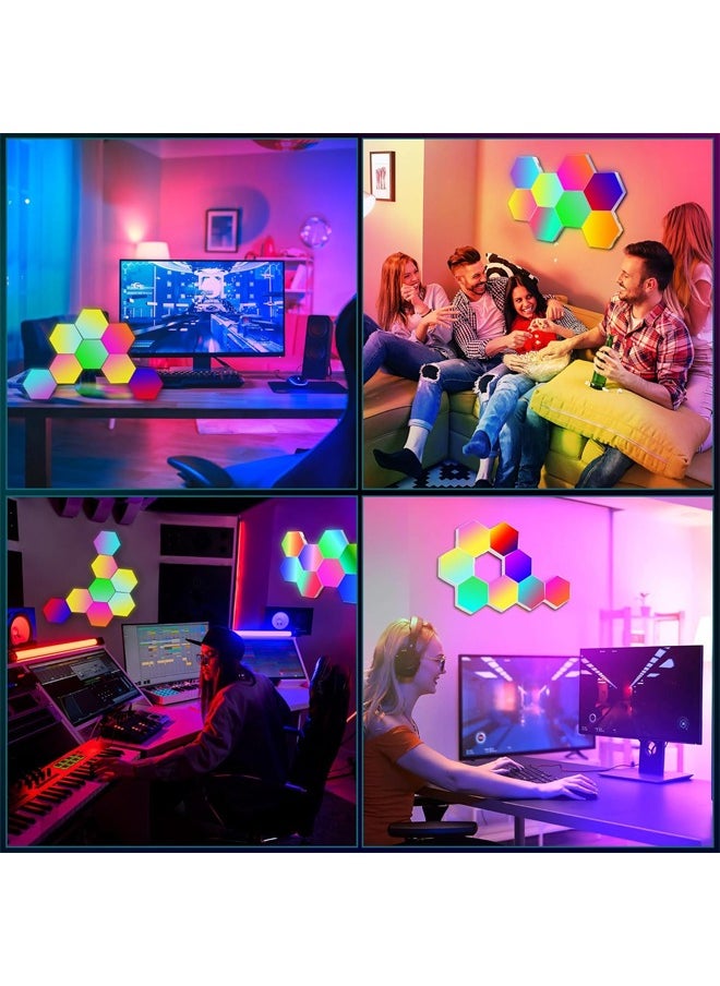 Generic - 6 Pack LED Lights with Remote Control Hexagon Wall Lights RGB Gaming LED Lights for Gaming Setup DIY Geometry Modular LED Light Panels for Gaming Room Bedroom Streaming - Image 1
