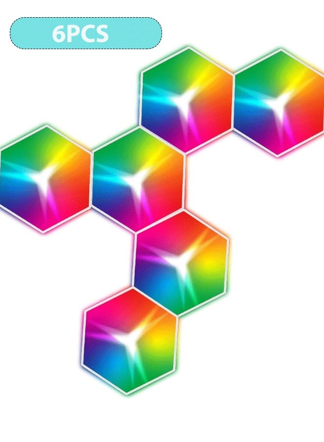 XiuWoo 6 Pack LED Lights with Remote Control Hexagon Wall Lights RGB Gaming LED Lights for Gaming Setup DIY Geometry Modular LED Light Panels for Gaming Room Bedroom Streaming - Image 1