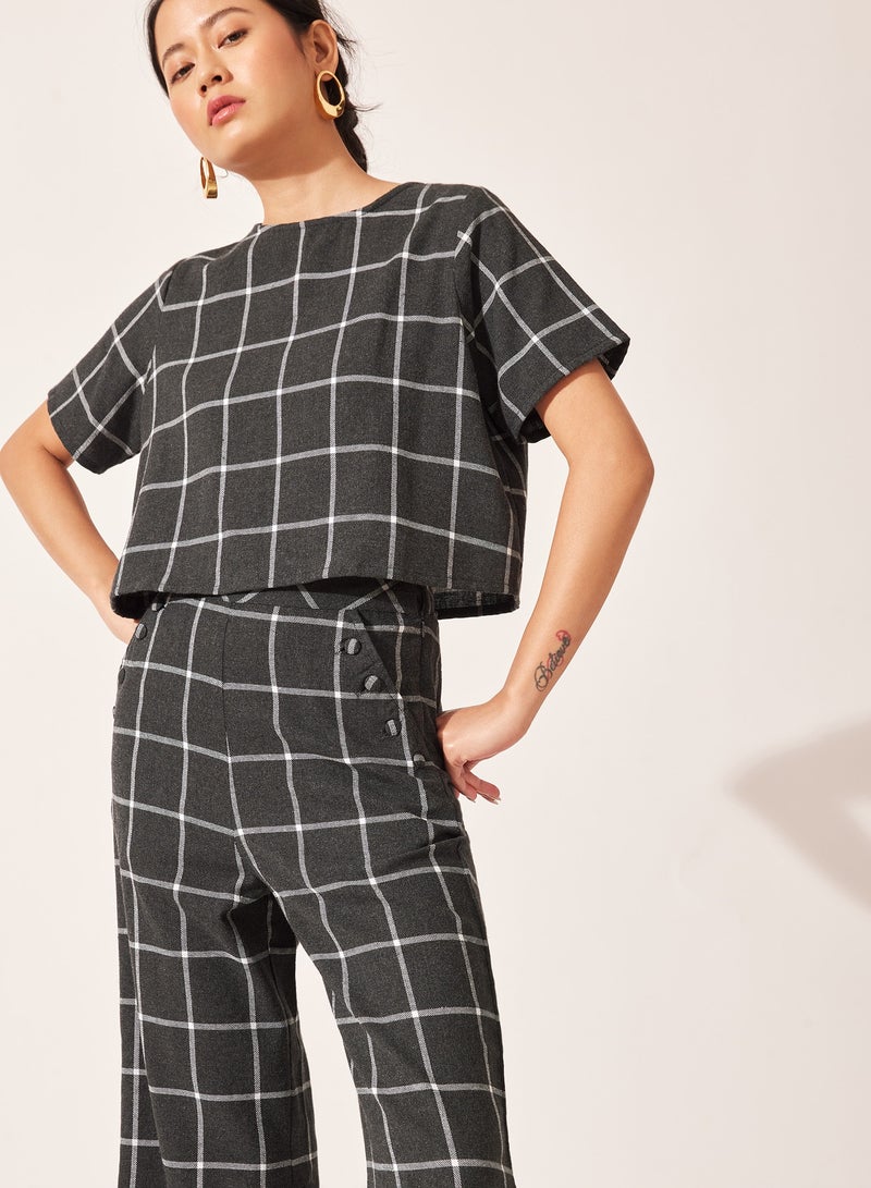 ذا ليبل لايف بلوزة قصيرة منقوشة بأزرار - Image 1