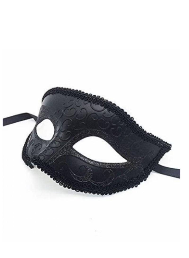 Couples Mardi Gras Venetian Masquerade Masks Set, Side flower Mask and Painted Pattern Half Face Dress Up Mask, Party Costume Accessory (Black) - Image 3