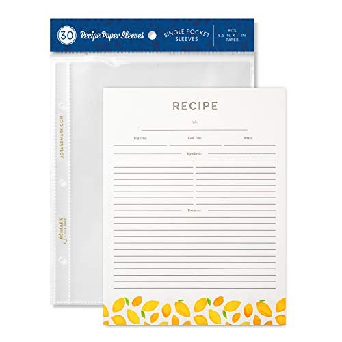Jot  Mark Jot & Mark Recipe Card Paper Full Page 8.5x11 with Crystal Clear Page Protectors for 3 Ring Binder, 30 Count (Lemon Twist) - Recipe Cards - Image 1