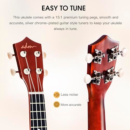 ADM Ukulele for Beginners Hawaiian Wood Ukelele Kit for Kids Adult Student Starter Professional Ukalelee Pack Bundle with Free Lessons Gig Bag Strap Nylon String Tuner (Brown, 21 Inch) - Image 3