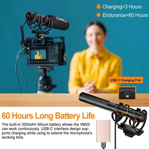 COMICA VM20 Shotgun Microphone, Super-Cardioid Camera Microphone with Rycote Shockmount, Windscreen, Wind Muff, OLED Power Display, Video Mic for Smartphones, DSLR Cameras, Camcorders, Laptops - Image 4