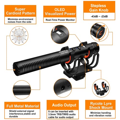 COMICA VM20 Shotgun Microphone, Super-Cardioid Camera Microphone with Rycote Shockmount, Windscreen, Wind Muff, OLED Power Display, Video Mic for Smartphones, DSLR Cameras, Camcorders, Laptops - Image 2