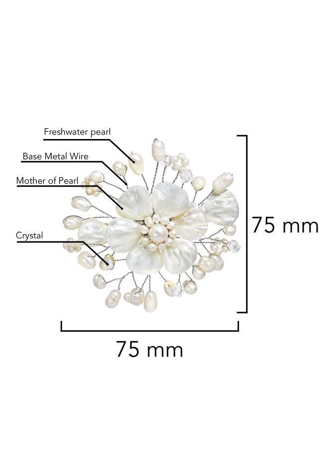 AeraVida Stunning Mother Of Pearl And Cultured Freshwater White Pearl Floral Ray Pin Or Brooch | Fashion Acessories | Pin For Women | Statement Fashion | Jewelry Gift  - Image 5