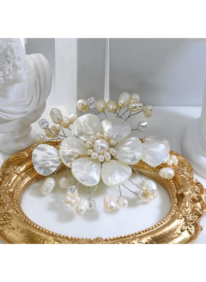 AeraVida Stunning Mother Of Pearl And Cultured Freshwater White Pearl Floral Ray Pin Or Brooch | Fashion Acessories | Pin For Women | Statement Fashion | Jewelry Gift  - Image 4