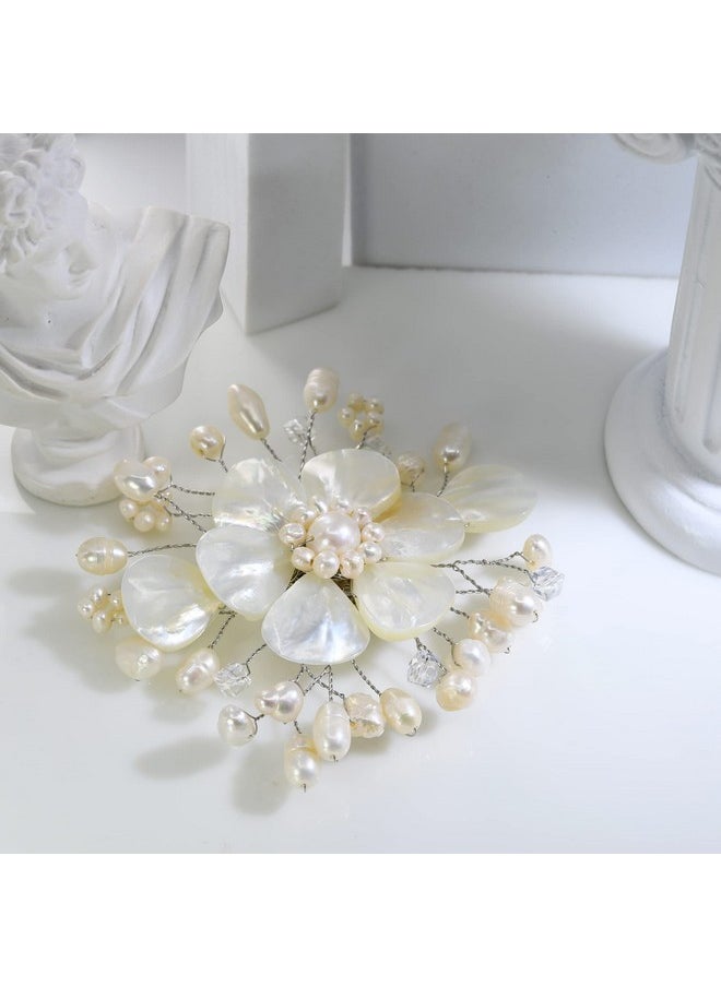 AeraVida Stunning Mother Of Pearl And Cultured Freshwater White Pearl Floral Ray Pin Or Brooch | Fashion Acessories | Pin For Women | Statement Fashion | Jewelry Gift  - Image 2