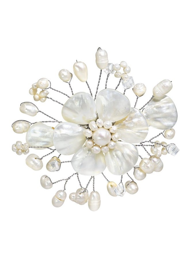AeraVida Stunning Mother Of Pearl And Cultured Freshwater White Pearl Floral Ray Pin Or Brooch | Fashion Acessories | Pin For Women | Statement Fashion | Jewelry Gift  - Image 1