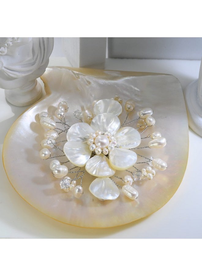 AeraVida Stunning Mother Of Pearl And Cultured Freshwater White Pearl Floral Ray Pin Or Brooch | Fashion Acessories | Pin For Women | Statement Fashion | Jewelry Gift  - Image 3