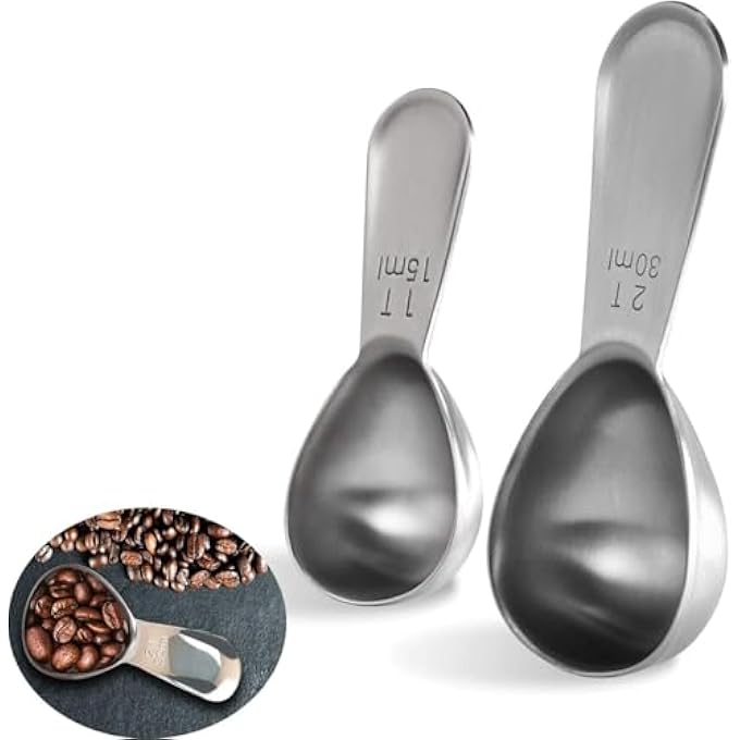 ريحني ملعقة قهوة عبوتين من الوجهين قياس القهوة ملعقة قهوة معدنية متينة بحجم 30 مل بمقبض مريح ملحق أساسي للقهوة الفرنسية والقهوة بالتنقيط - Image 2