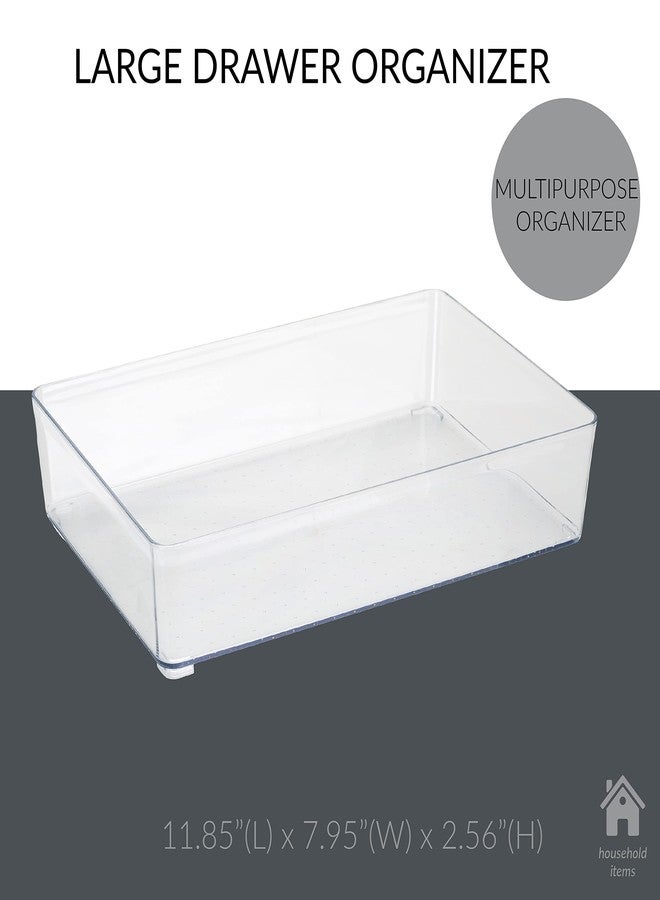 Simplify Large Drawer Organizer, Rectangular, Multi-Purpose, Office, Bathroom, Storage, Desk, Cosmetics & Jewelry, Clear - Image 2