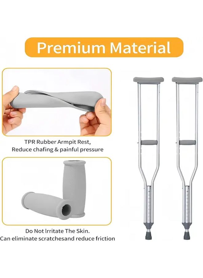 3 Pcs Set of Mobility Aid Walking Crutches with Handheld Armrest Pads and Underarm Crutch Pads Grey Yellow - Image 5