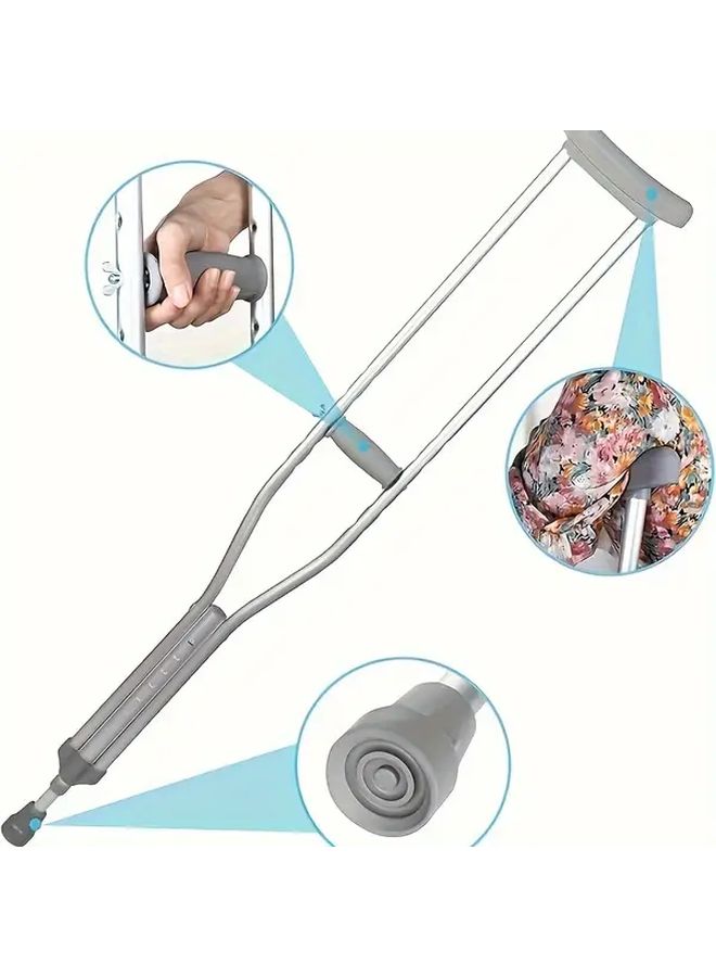 3 Pcs Set of Mobility Aid Walking Crutches with Handheld Armrest Pads and Underarm Crutch Pads Grey Yellow - Image 2
