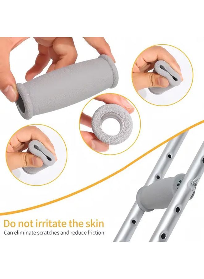 3 Pcs Set of Mobility Aid Walking Crutches with Handheld Armrest Pads and Underarm Crutch Pads Grey Yellow - Image 4