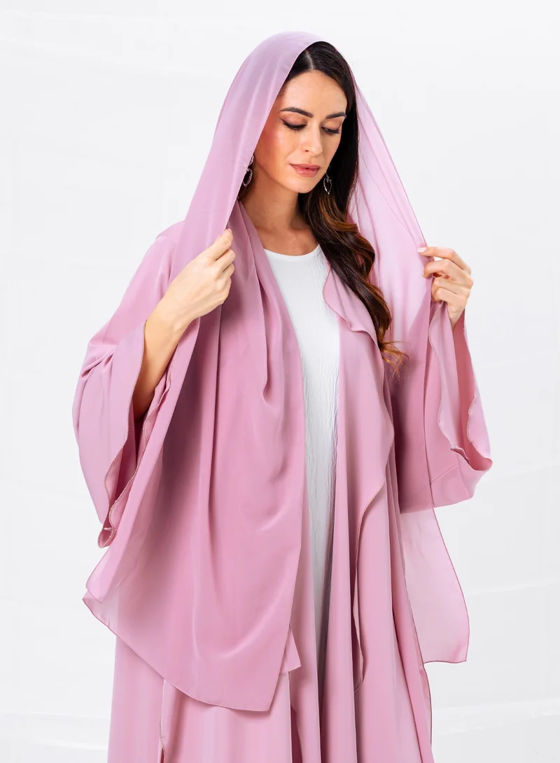 IZEL Pink Ruffled Abaya