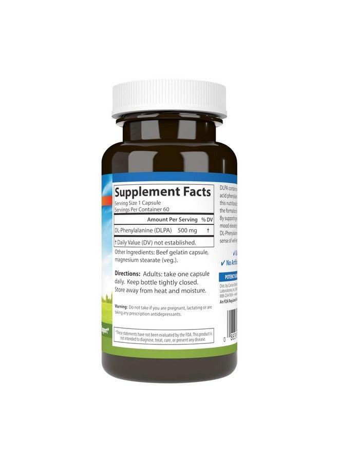 Carlson Dlpa Dlphenylalanine 500 Mg Promotes Healthy Nervous & Endocrine Systems 60 Capsules - Image 3