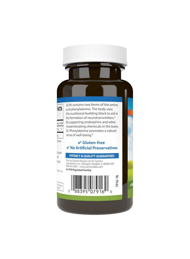 Carlson Dlpa Dlphenylalanine 500 Mg Promotes Healthy Nervous & Endocrine Systems 60 Capsules - Image 4