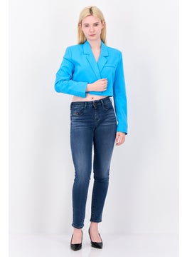 Don't Call Me Jennyfer Women Regular Fit Plain Crop Blazer, Aqua Blue  - Image 3