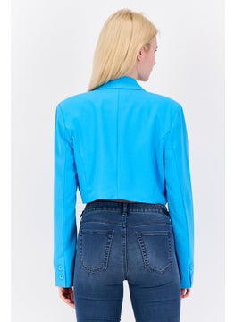 Don't Call Me Jennyfer Women Regular Fit Plain Crop Blazer, Aqua Blue  - Image 4