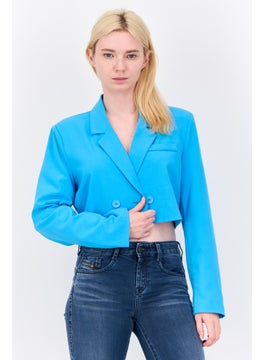 Don't Call Me Jennyfer Women Regular Fit Plain Crop Blazer, Aqua Blue  - Image 1