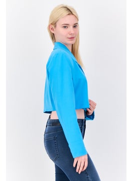 Don't Call Me Jennyfer Women Regular Fit Plain Crop Blazer, Aqua Blue  - Image 2