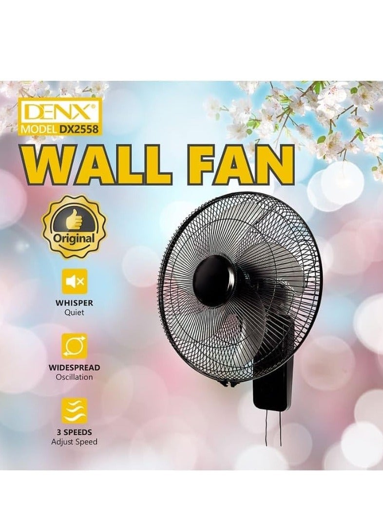 Denx 16 Inch Wall Fan High Performance Fan With 3 Speed ​​Controls, 5 Leaf Blades And 2 Pull Cord Adjustable Tilt Angle And Efficient Cooling - Image 2