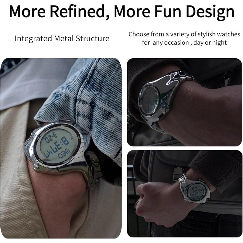 BENLYDESIGN Unique Metal Wristwatch, Y2K Men's Quartz Watches, Futuristic Watch,Stainless Steel Strap (Black) - Image 3