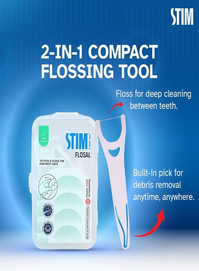 STIM Flosal - Dental Floss Pick & Toothpick | Dual-Action Oral Hygiene Tool | Right-Angle Design for Molars | Plaque & Food Remover | Dentist Recommended | Pack of 3 - Image 3