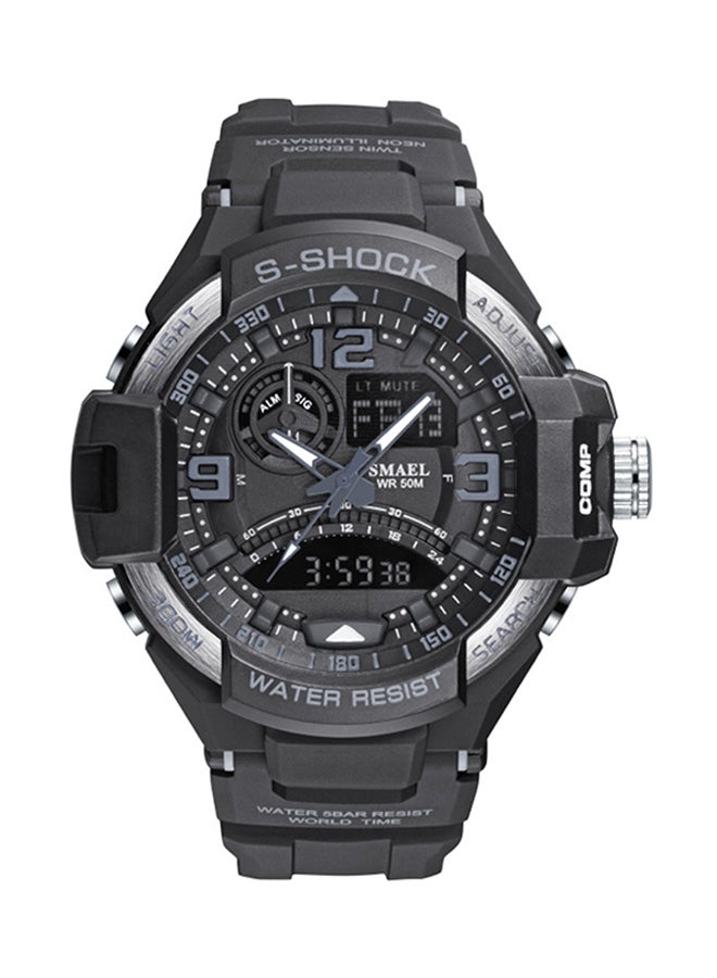 men Water Resistant Rubber Analog+Digital Watch Smael-42-BLA-GREY