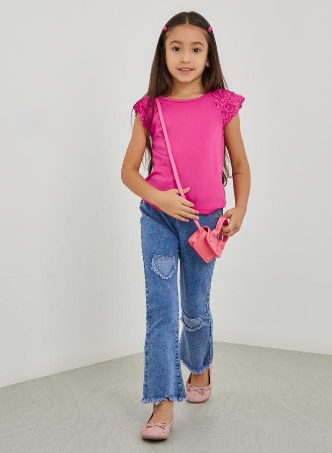 ستايلي تيشيرت ستايلي جيرلز وردي سادة بأكمام قصيرة وشيفلي - Image 2