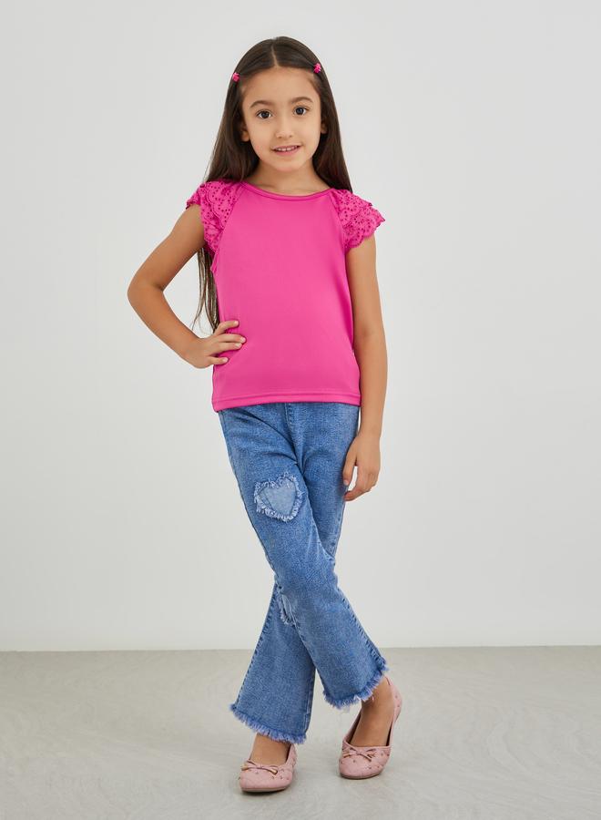 ستايلي تيشيرت ستايلي جيرلز وردي سادة بأكمام قصيرة وشيفلي - Image 3