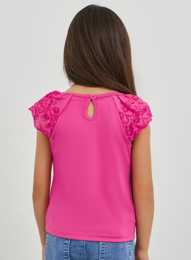 ستايلي تيشيرت ستايلي جيرلز وردي سادة بأكمام قصيرة وشيفلي - Image 5