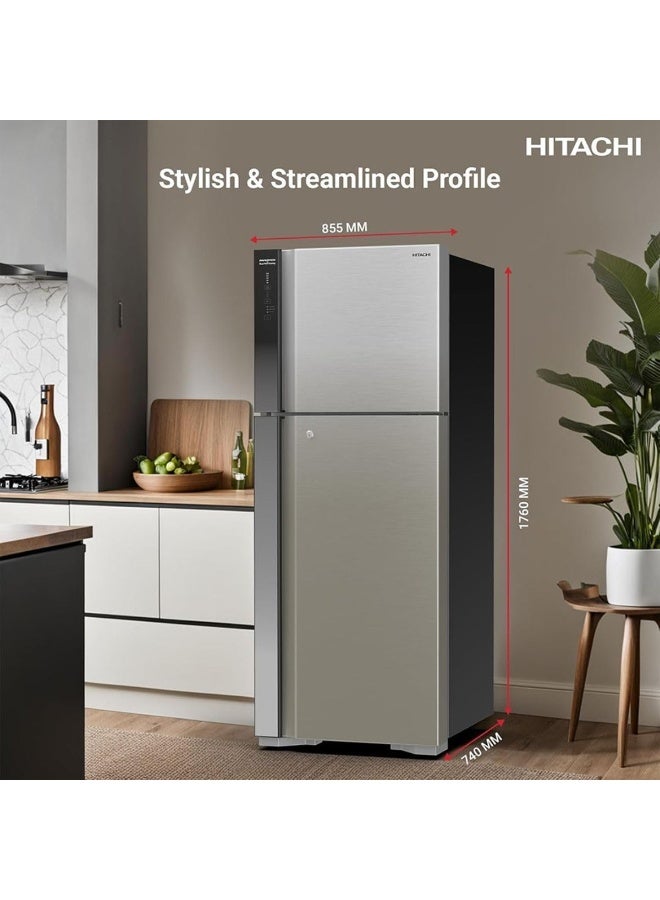 Hitachi Top Mount Refrigerator 655 L Gross / 450 L Net, Double Door, Inverter Compressor, Dual Fan Cooling, Touch Screen Control, Premium Silver - RV655PUK0K4PSV RV655PUK0K4PSV Premium Silver - Image 2