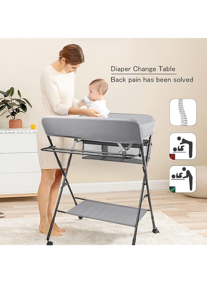 Favarey Baby Changing Table With Wheels Foldable Diaper Changing Station Waterproof Changing Table With Nursery Organizer And Storage For Newborn And Infant - Image 3