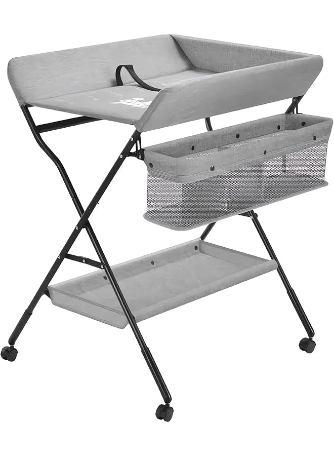 Favarey Baby Changing Table With Wheels Foldable Diaper Changing Station Waterproof Changing Table With Nursery Organizer And Storage For Newborn And Infant - Image 1