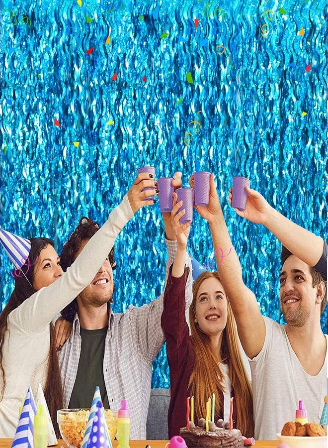 TONIFUL 3Pcs Wavy Metallic Tinsel Foil Fringe Curtains,3.28ft x 6.56ft Teal Blue Streamer Backdrop for Photo Booth Props,Party Door Wall Curtains,Bachelorette,Mermaid Birthday Underwater World Decor - Image 4