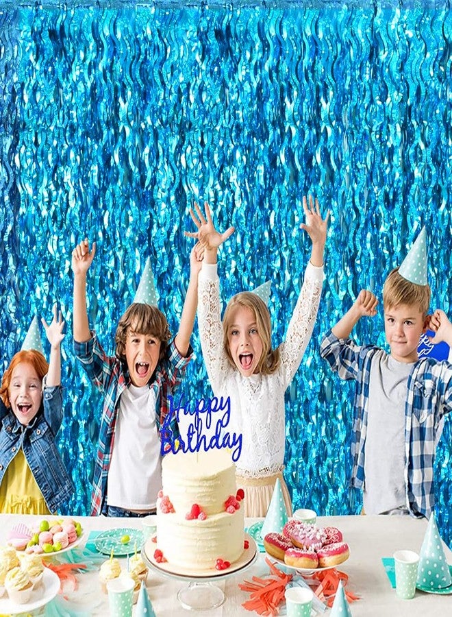 TONIFUL 3Pcs Wavy Metallic Tinsel Foil Fringe Curtains,3.28ft x 6.56ft Teal Blue Streamer Backdrop for Photo Booth Props,Party Door Wall Curtains,Bachelorette,Mermaid Birthday Underwater World Decor - Image 5