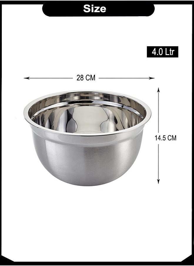 A TO Z 28 cm Stainless Steel Mixing Bowl – 4 Liter Capacity, 14.5 cm Deep – Mirror Finish, Multi-Purpose for Mixing, Baking, Salad & Kitchen Prep  - Image 5